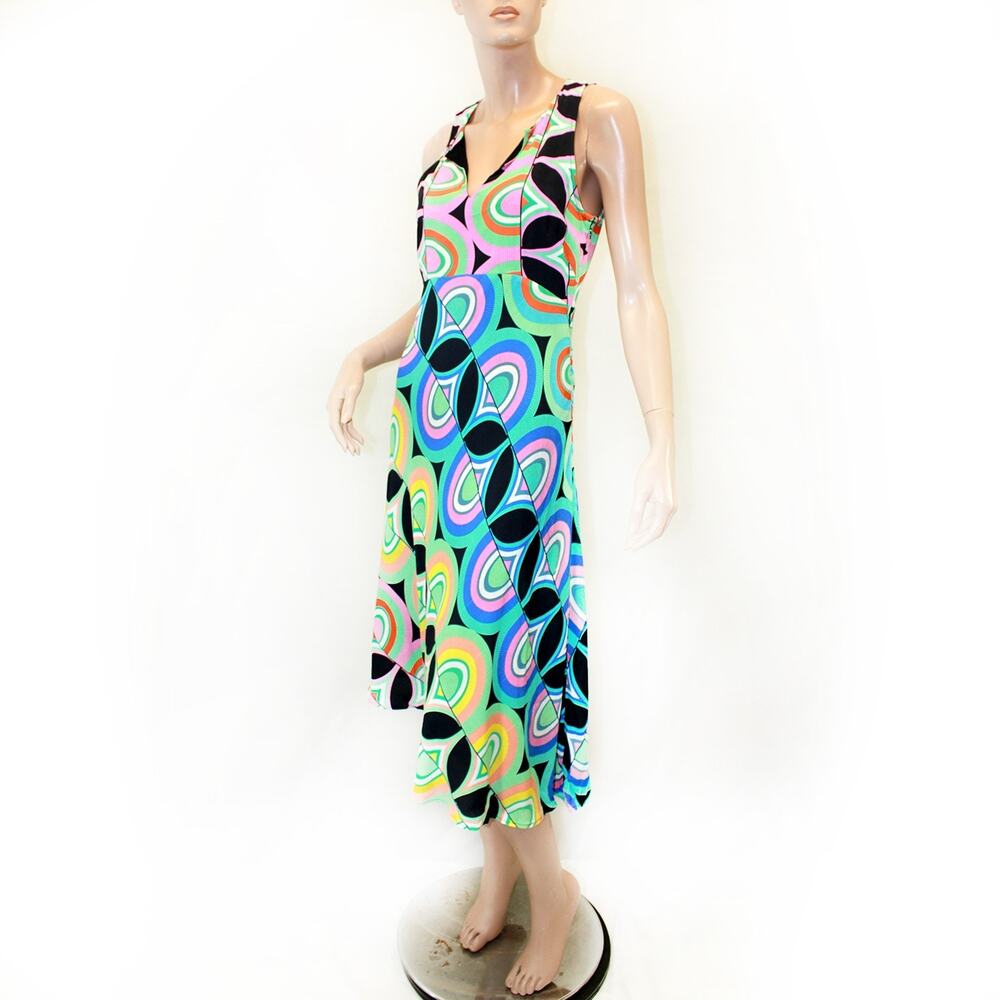 Anthropologie Avant Garde Psychedelic print lined viscose midi dress size 4